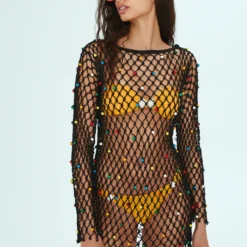 Robe Maille Filet Détails Perles