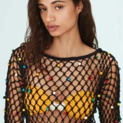 Robe Maille Filet Détails Perles -Promos Chaudine Magasin 57000378 99 D1