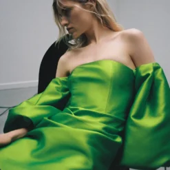 Robe Satin Manches Bouffantes -Promos Chaudine Magasin 57001099 40 D6