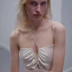 Robe Satinée à Bretelles Croisées -Promos Chaudine Magasin 57013277 05 D1