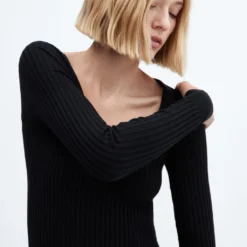 Robe Maille Côtelée Col V -Promos Chaudine Magasin 57025795 99 D1