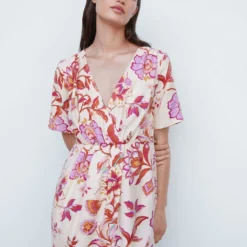 Robe Courte Cache-cœur Imprimée