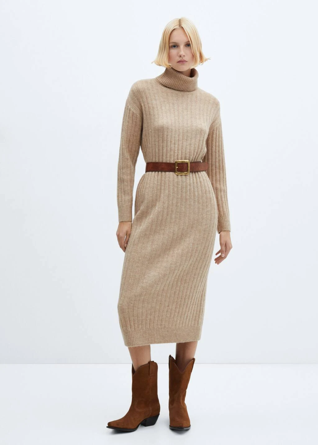 Robe Maille Côtelée Col Roulé 2 Robe Maille Côtelée Col Roulé – Image 2