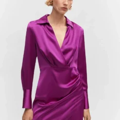 Robe Chemise Satinée Croisée