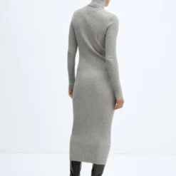 Robe Midi Maille Côtelée Col Montant -Promos Chaudine Magasin 57087730 91 R