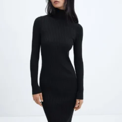 Robe Midi Maille Côtelée Col Montant -Promos Chaudine Magasin 57087730 99