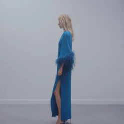 Robe Satinée Asymétrique Plumes -Promos Chaudine Magasin 57091172 52 D2