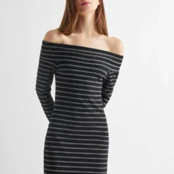 Robe épaules Dénudées à Rayures